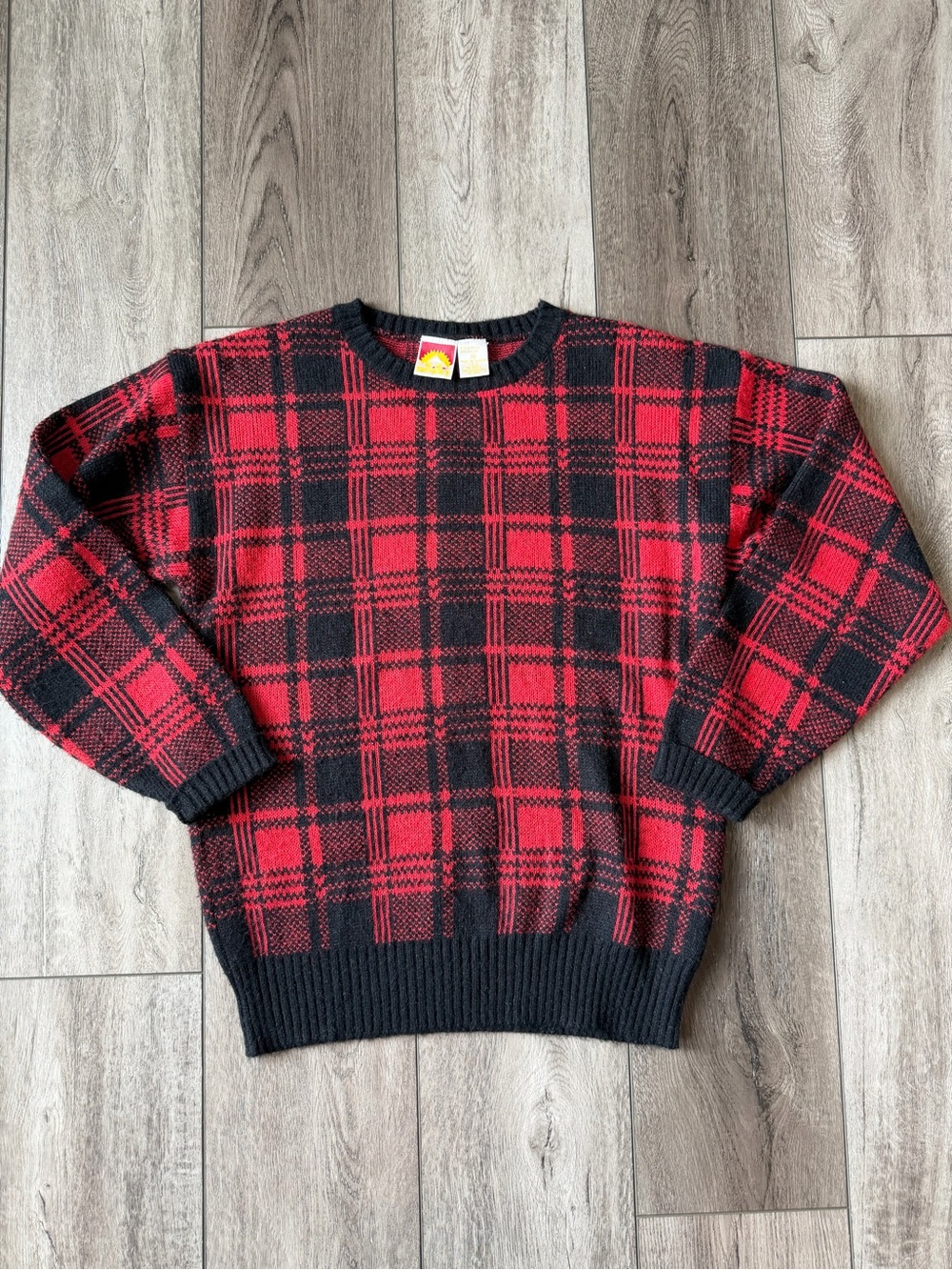 EZ Spirit- 80s Vintage Red Buffalo Plaid Crewneck Sweater- Holiday Ready!